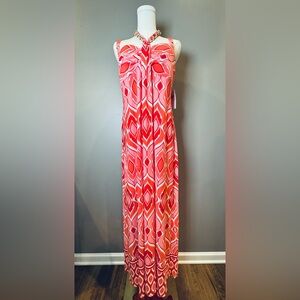 NWT! R&M Richards Coral Pink Chain Halter Maxi Dress | Size 10 | Cruise Ready